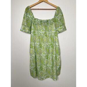 J. Crew x SZ Blockprints Citrus Paisley Squareneck Puff Sleeve Mini Dress Sz XL